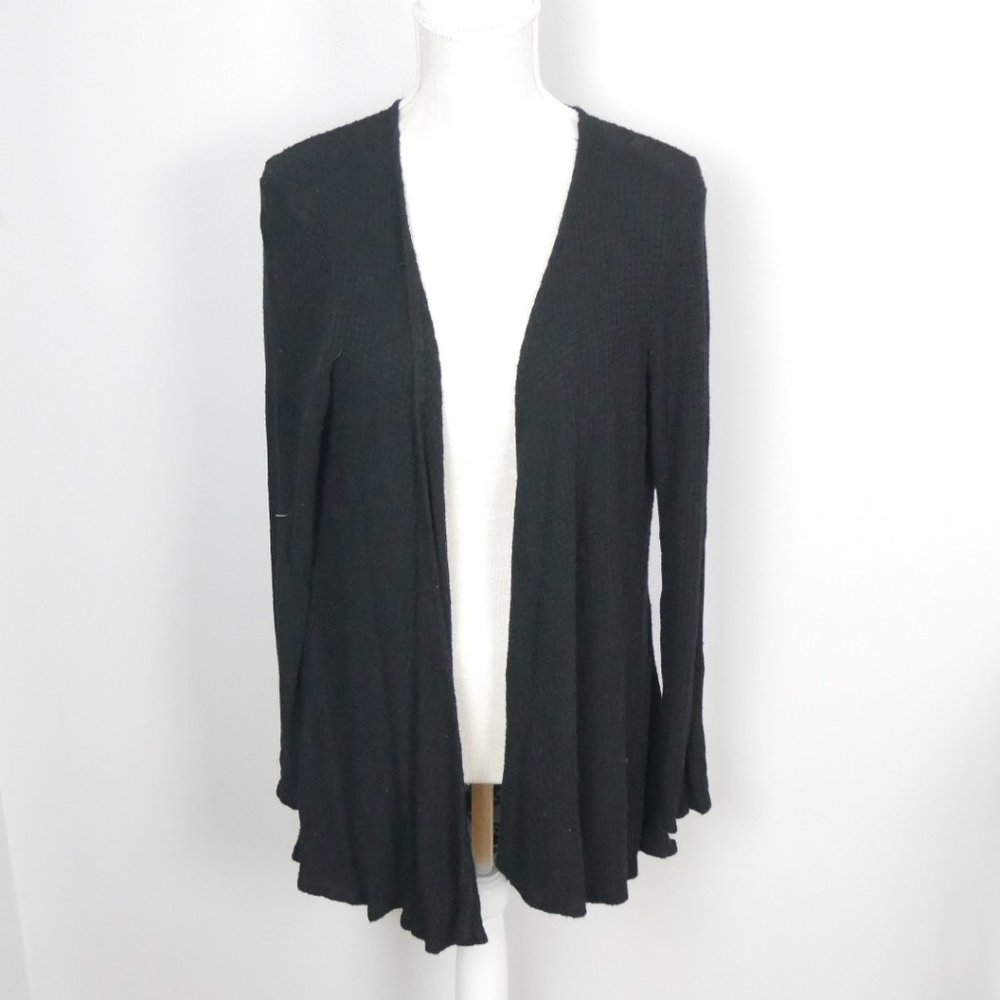Vocal Black Waffleknit Open Long Sleeve Cardigan with Lace Long Back XL